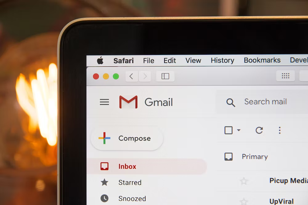 A Gmail account opened in the Safari browser