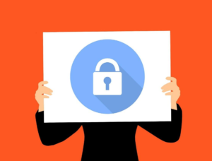 An illustration of a person holding an encryption sign